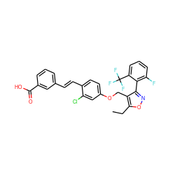 CCc1onc(-c2c(F)cccc2C(F)(F)F)c1COc1ccc(/C=C/c2cccc(C(=O)O)c2)c(Cl)c1 ZINC000026745705