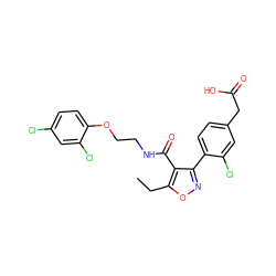 CCc1onc(-c2ccc(CC(=O)O)cc2Cl)c1C(=O)NCCOc1ccc(Cl)cc1Cl ZINC000037866929