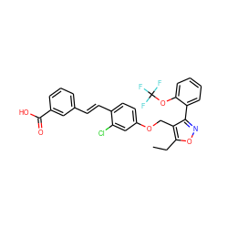 CCc1onc(-c2ccccc2OC(F)(F)F)c1COc1ccc(/C=C/c2cccc(C(=O)O)c2)c(Cl)c1 ZINC000026748330