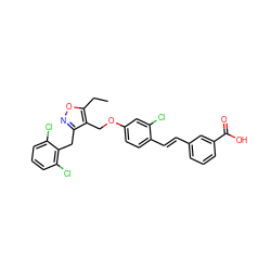 CCc1onc(Cc2c(Cl)cccc2Cl)c1COc1ccc(/C=C/c2cccc(C(=O)O)c2)c(Cl)c1 ZINC000026745770