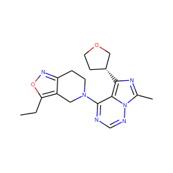 CCc1onc2c1CN(c1ncnn3c(C)nc([C@@H]4CCOC4)c13)CC2 ZINC000169711662