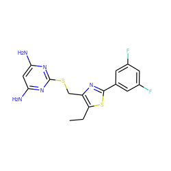 CCc1sc(-c2cc(F)cc(F)c2)nc1CSc1nc(N)cc(N)n1 ZINC000096283882