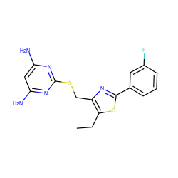 CCc1sc(-c2cccc(F)c2)nc1CSc1nc(N)cc(N)n1 ZINC000096283880