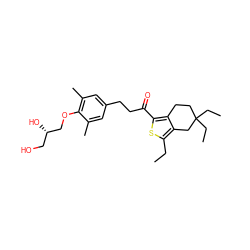 CCc1sc(C(=O)CCc2cc(C)c(OC[C@@H](O)CO)c(C)c2)c2c1CC(CC)(CC)CC2 ZINC000103258552