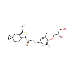 CCc1sc(C(=O)CCc2cc(C)c(OC[C@@H](O)CO)c(C)c2)c2c1CC1(CC2)CC1 ZINC000103258554