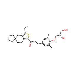 CCc1sc(C(=O)CCc2cc(C)c(OC[C@@H](O)CO)c(C)c2)c2c1CC1(CCCC1)CC2 ZINC000103258557