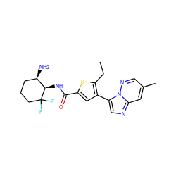 CCc1sc(C(=O)N[C@@H]2[C@H](N)CCCC2(F)F)cc1-c1cnc2cc(C)cnn12 ZINC000096177977