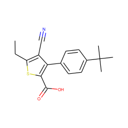 CCc1sc(C(=O)O)c(-c2ccc(C(C)(C)C)cc2)c1C#N ZINC000034892361