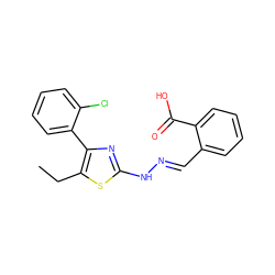 CCc1sc(N/N=C/c2ccccc2C(=O)O)nc1-c1ccccc1Cl ZINC001772631205