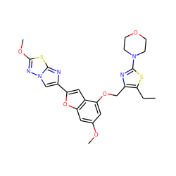 CCc1sc(N2CCOCC2)nc1COc1cc(OC)cc2oc(-c3cn4nc(OC)sc4n3)cc12 ZINC000223006666