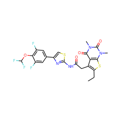 CCc1sc2c(c1CC(=O)Nc1nc(-c3cc(F)c(OC(F)F)c(F)c3)cs1)c(=O)n(C)c(=O)n2C ZINC000139401001