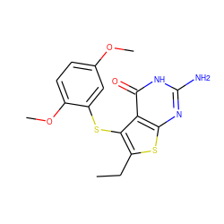 CCc1sc2nc(N)[nH]c(=O)c2c1Sc1cc(OC)ccc1OC ZINC000043122941