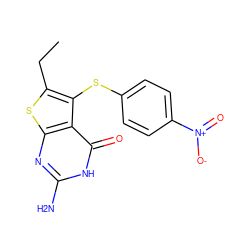 CCc1sc2nc(N)[nH]c(=O)c2c1Sc1ccc([N+](=O)[O-])cc1 ZINC000043077062