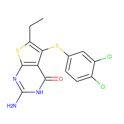 CCc1sc2nc(N)[nH]c(=O)c2c1Sc1ccc(Cl)c(Cl)c1 ZINC000043017533