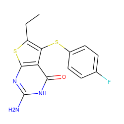 CCc1sc2nc(N)[nH]c(=O)c2c1Sc1ccc(F)cc1 ZINC000042965744