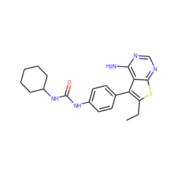 CCc1sc2ncnc(N)c2c1-c1ccc(NC(=O)NC2CCCCC2)cc1 ZINC000013673609