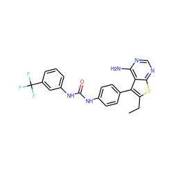 CCc1sc2ncnc(N)c2c1-c1ccc(NC(=O)Nc2cccc(C(F)(F)F)c2)cc1 ZINC000013673692