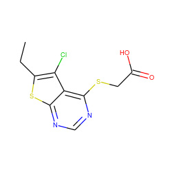 CCc1sc2ncnc(SCC(=O)O)c2c1Cl ZINC000653725074