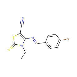 CCn1c(/N=C/c2ccc(Br)cc2)c(C#N)sc1=S ZINC000096913999