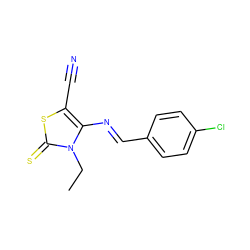 CCn1c(/N=C/c2ccc(Cl)cc2)c(C#N)sc1=S ZINC000096914003