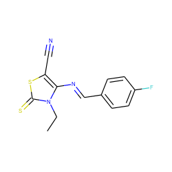 CCn1c(/N=C/c2ccc(F)cc2)c(C#N)sc1=S ZINC000096914008