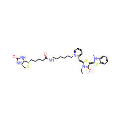 CCn1c(=O)/c(=C2\Sc3ccccc3N2C)s/c1=C\c1cccc[n+]1CCCCCCNC(=O)CCCC[C@@H]1SC[C@@H]2NC(=O)N[C@H]12 ZINC000150524544