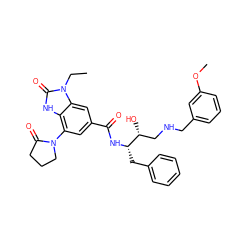 CCn1c(=O)[nH]c2c(N3CCCC3=O)cc(C(=O)N[C@@H](Cc3ccccc3)[C@H](O)CNCc3cccc(OC)c3)cc21 ZINC000044307778