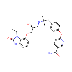 CCn1c(=O)[nH]c2cccc(OC[C@@H](O)CNC(C)(C)Cc3ccc(Oc4ccc(C(N)=O)cn4)cc3)c21 ZINC000038151185