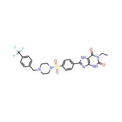 CCn1c(=O)[nH]c2nc(-c3ccc(S(=O)(=O)N4CCN(Cc5ccc(C(F)(F)F)cc5)CC4)cc3)[nH]c2c1=O ZINC000049877703