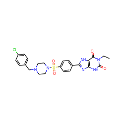 CCn1c(=O)[nH]c2nc(-c3ccc(S(=O)(=O)N4CCN(Cc5ccc(Cl)cc5)CC4)cc3)[nH]c2c1=O ZINC000049872226