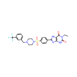 CCn1c(=O)[nH]c2nc(-c3ccc(S(=O)(=O)N4CCN(Cc5cccc(C(F)(F)F)c5)CC4)cc3)[nH]c2c1=O ZINC000042888212