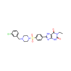 CCn1c(=O)[nH]c2nc(-c3ccc(S(=O)(=O)N4CCN(Cc5cccc(Cl)c5)CC4)cc3)[nH]c2c1=O ZINC000049867586