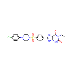 CCn1c(=O)[nH]c2nc(-c3ccc(S(=O)(=O)N4CCN(c5ccc(Cl)cc5)CC4)cc3)[nH]c2c1=O ZINC000040413180