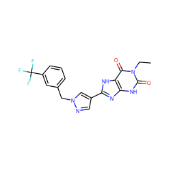 CCn1c(=O)[nH]c2nc(-c3cnn(Cc4cccc(C(F)(F)F)c4)c3)[nH]c2c1=O ZINC000029037283