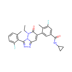 CCn1c(=O)c(-c2cc(C(=O)NC3CC3)cc(F)c2C)cc2nnc(-c3c(C)cccc3F)n21 ZINC000082157235