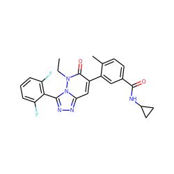 CCn1c(=O)c(-c2cc(C(=O)NC3CC3)ccc2C)cc2nnc(-c3c(F)cccc3F)n21 ZINC000082156175