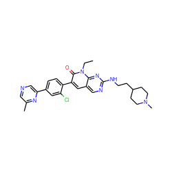 CCn1c(=O)c(-c2ccc(-c3cncc(C)n3)cc2Cl)cc2cnc(NCCC3CCN(C)CC3)nc21 ZINC000205502630