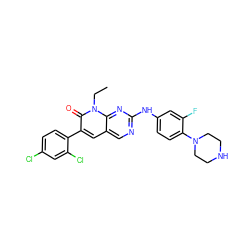 CCn1c(=O)c(-c2ccc(Cl)cc2Cl)cc2cnc(Nc3ccc(N4CCNCC4)c(F)c3)nc21 ZINC000095930185