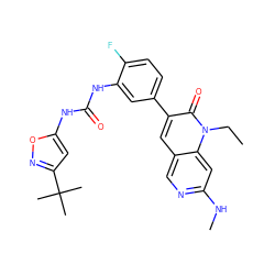 CCn1c(=O)c(-c2ccc(F)c(NC(=O)Nc3cc(C(C)(C)C)no3)c2)cc2cnc(NC)cc21 ZINC000165667668