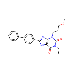 CCn1c(=O)c2[nH]c(-c3ccc(-c4ccccc4)cc3)nc2n(CCCOC)c1=O ZINC000043123338