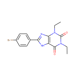 CCn1c(=O)c2[nH]c(-c3ccc(Br)cc3)nc2n(CC)c1=O ZINC000026017464