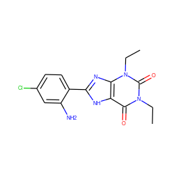 CCn1c(=O)c2[nH]c(-c3ccc(Cl)cc3N)nc2n(CC)c1=O ZINC000026015856