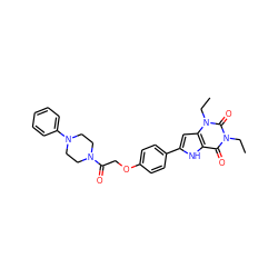 CCn1c(=O)c2[nH]c(-c3ccc(OCC(=O)N4CCN(c5ccccc5)CC4)cc3)cc2n(CC)c1=O ZINC000029058387