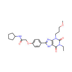 CCn1c(=O)c2[nH]c(-c3ccc(OCC(=O)NC4CCCC4)cc3)nc2n(CCCOC)c1=O ZINC000043078243