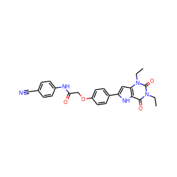 CCn1c(=O)c2[nH]c(-c3ccc(OCC(=O)Nc4ccc(C#N)cc4)cc3)cc2n(CC)c1=O ZINC000013678829