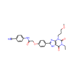 CCn1c(=O)c2[nH]c(-c3ccc(OCC(=O)Nc4ccc(C#N)cc4)cc3)nc2n(CCCOC)c1=O ZINC000043023513