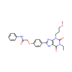 CCn1c(=O)c2[nH]c(-c3ccc(OCC(=O)Nc4ccccc4)cc3)nc2n(CCCOC)c1=O ZINC000043078246