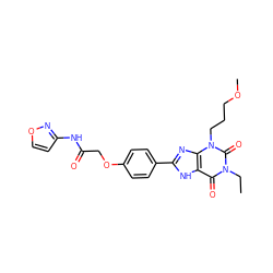 CCn1c(=O)c2[nH]c(-c3ccc(OCC(=O)Nc4ccon4)cc3)nc2n(CCCOC)c1=O ZINC000043071267