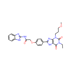 CCn1c(=O)c2[nH]c(-c3ccc(OCC(=O)Nc4nc5ccccc5[nH]4)cc3)nc2n(CCCOC)c1=O ZINC000043015380