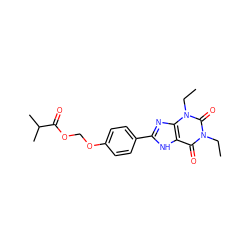 CCn1c(=O)c2[nH]c(-c3ccc(OCOC(=O)C(C)C)cc3)nc2n(CC)c1=O ZINC000026265499